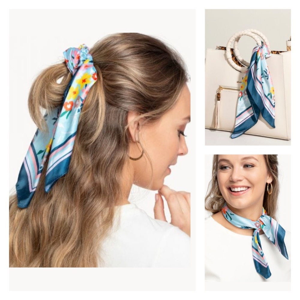 SPARTINA 449 Blue Pink Luau Floral Scarf Ponytail Scrunchie Hair Accessory NWT